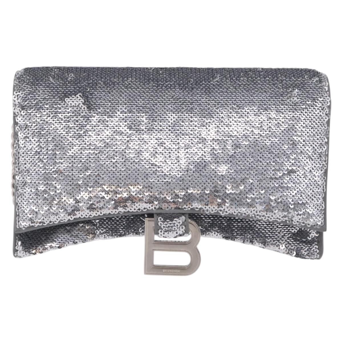 Balenciaga Hourglass Chain Leather With Sequins Silver Leather Crossbody Bag Bag (Pre-Owned)