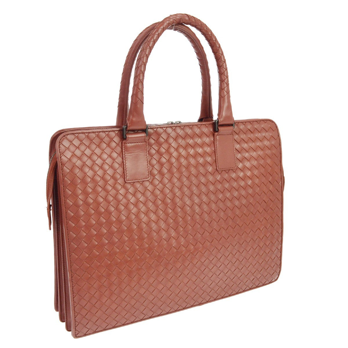 Bottega Veneta Soft Slim Intrecciato Nappa Brown Leather Briefcase Bag (Pre-Owned)