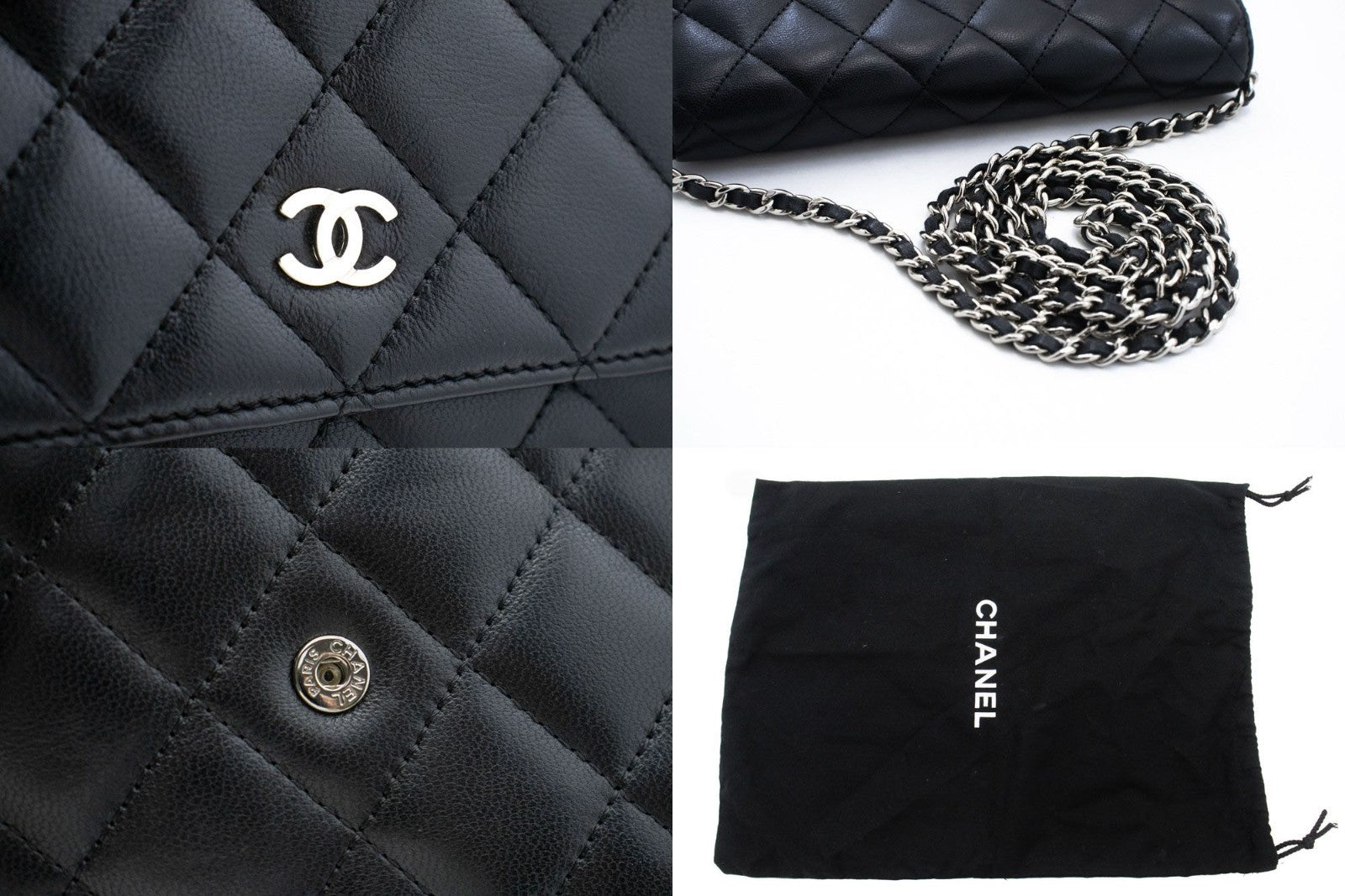 Chanel Wallet On Chain Quilted Lambskin Black Leather Wallets Accessory (Pre-Owned)