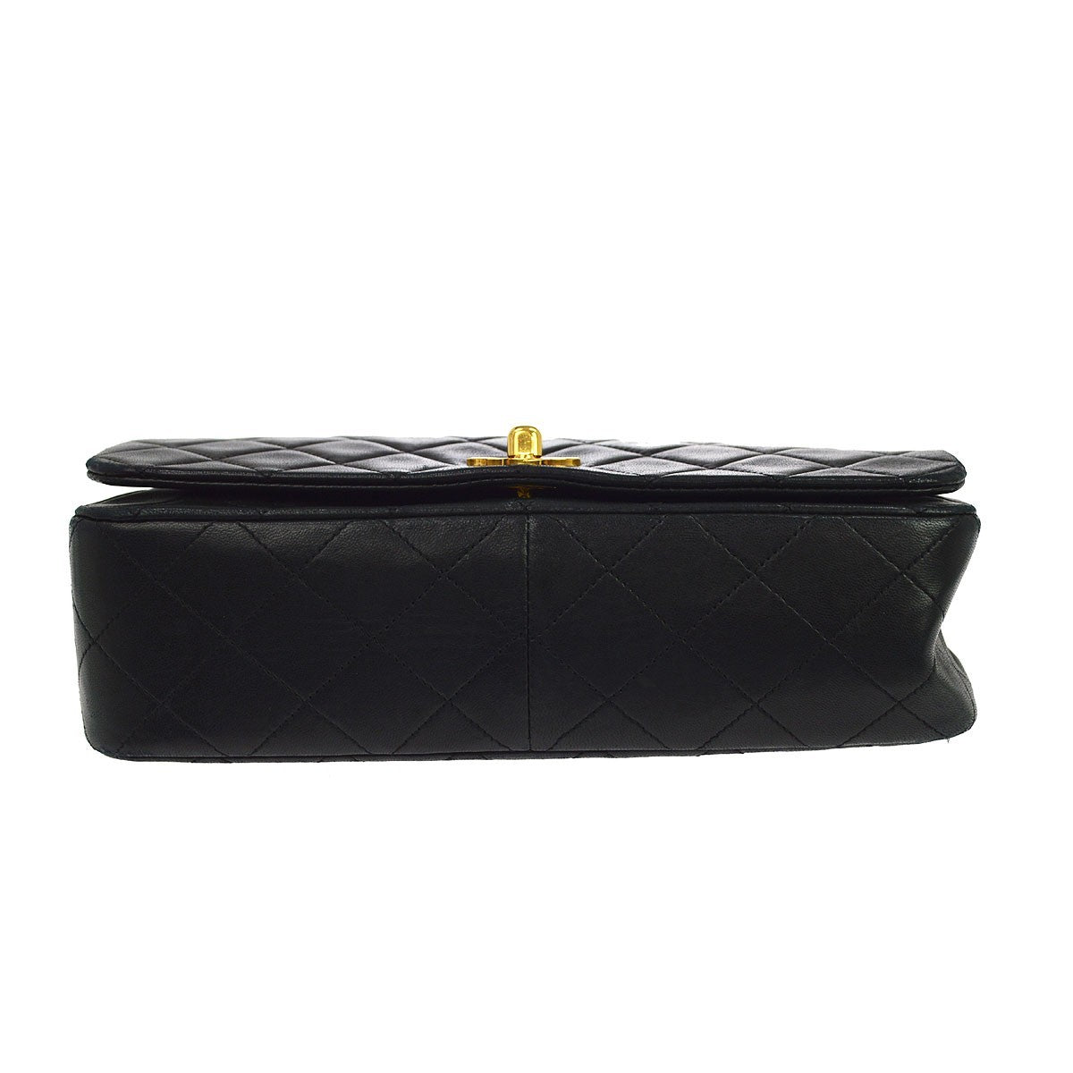 Chanel Vintage Full Flap Quilted Lambskin Black Leather Handbag (Pre-Owned)