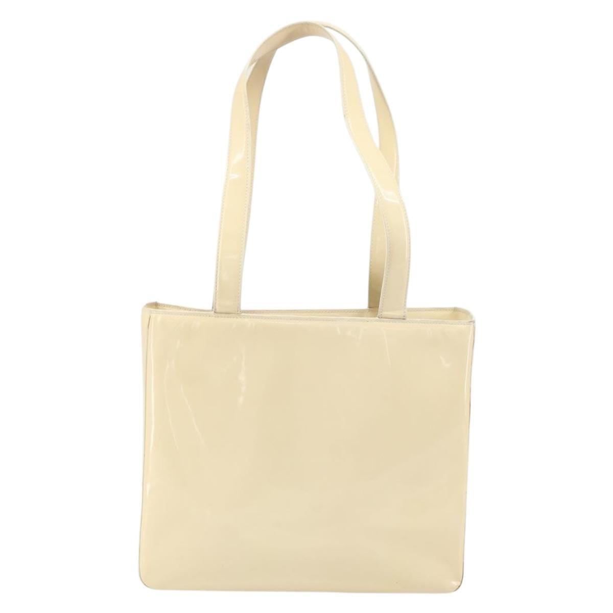 Chanel Vintage Embossed Logo Shoulder Patent Beige Patent_Leather Tote Bag Bag (Pre-Owned)