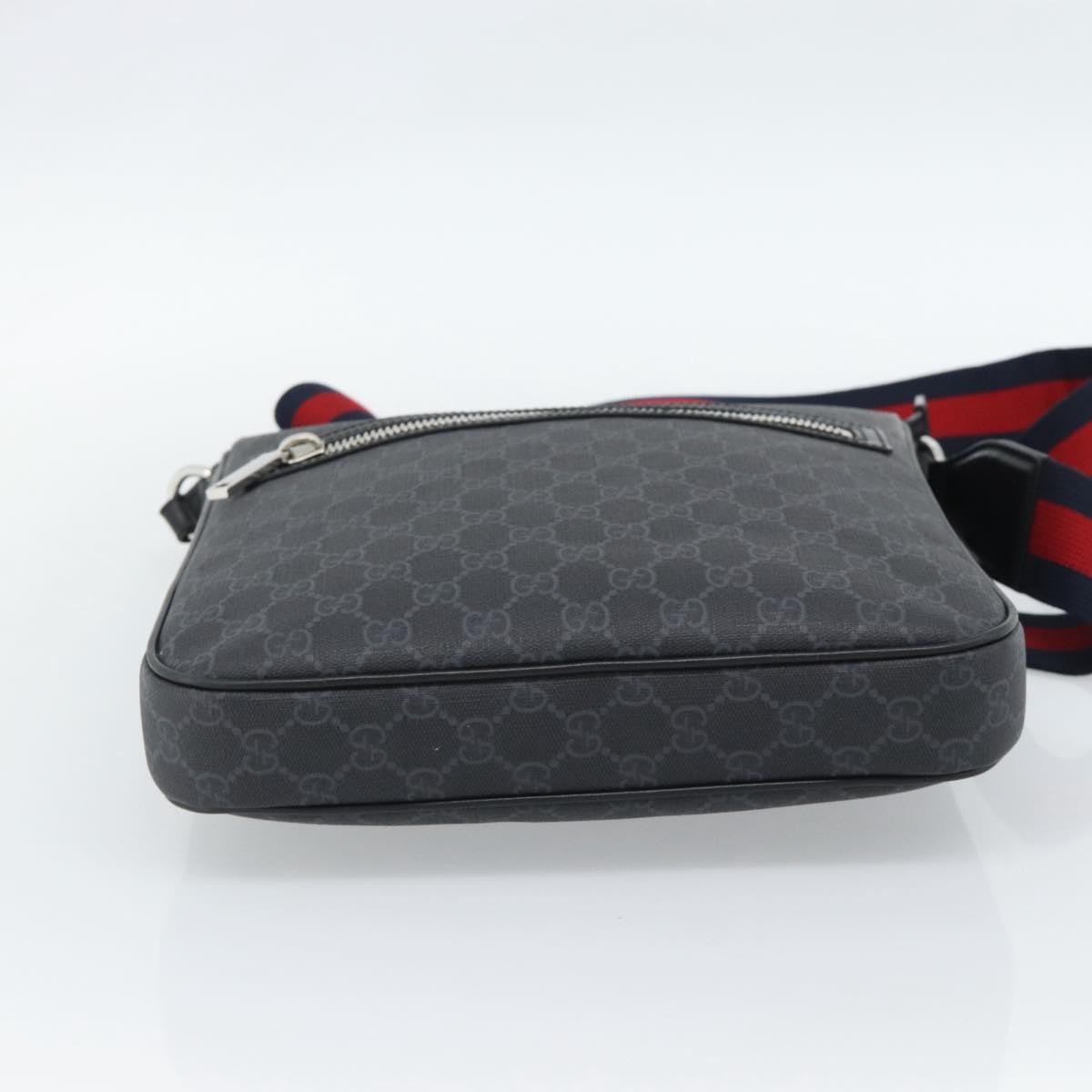 Gucci Sherry Line Shoulder Leather Black Canvas Handbag (Pre-Owned)