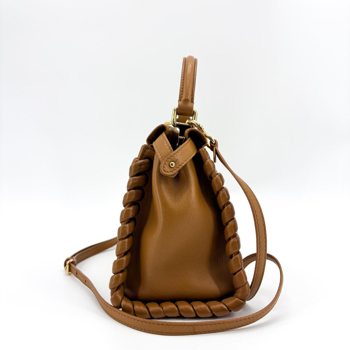 Fendi Peekaboo Whipstitch Leather Brown Leather Handbag (Pre-Owned)