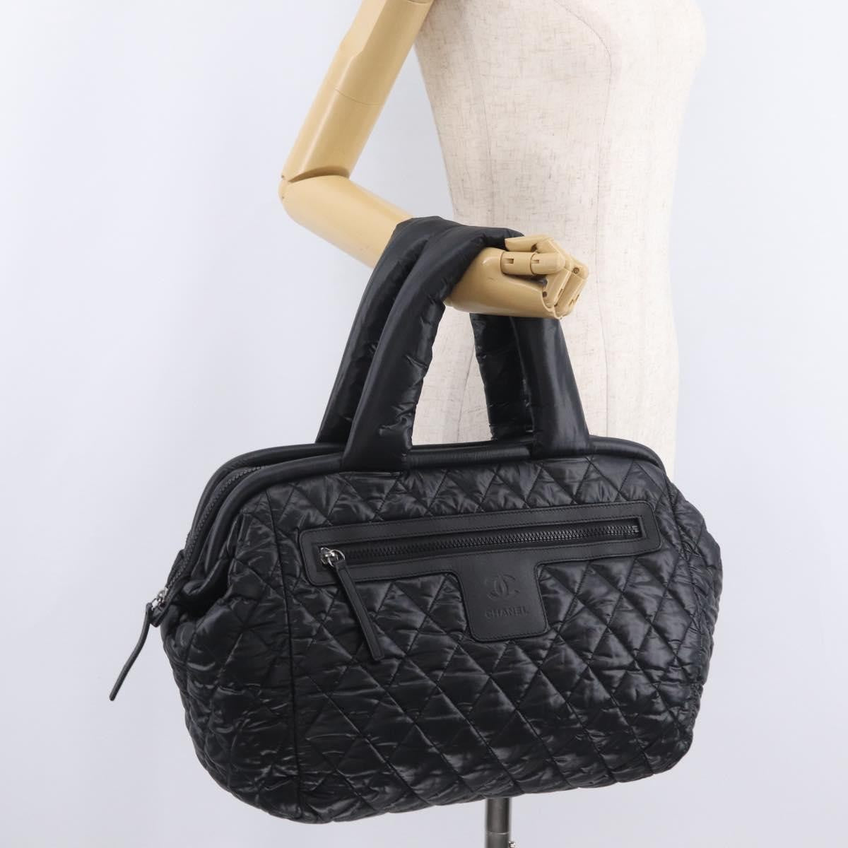 Chanel Coco Cocoon Bowling Quilted Nylon Black Nylon Handbag (Pre-Owned)