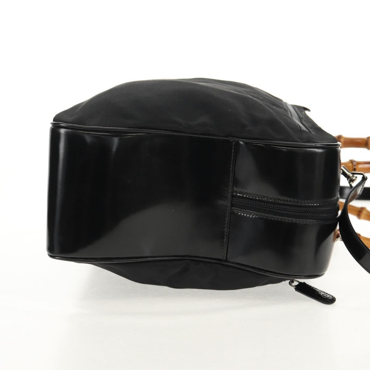Gucci Vintage Bamboo Handle Nylon Black Nylon Handbag (Pre-Owned)