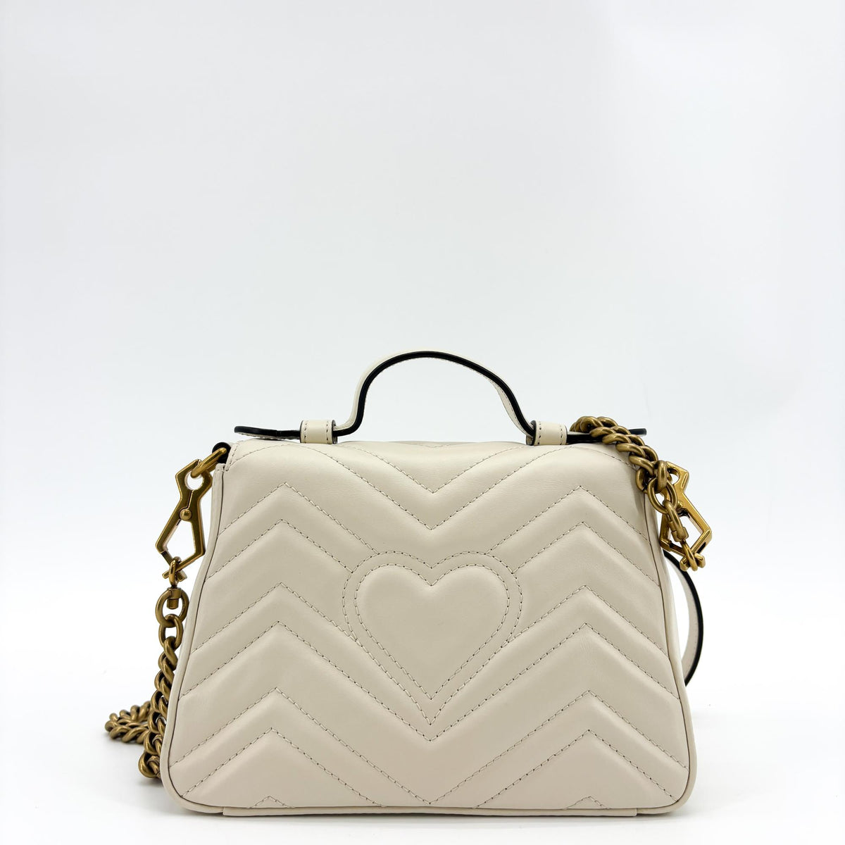 Gucci Gg Marmont Top Handle Flap Matelasse Leather White Leather Handbag (Pre-Owned)
