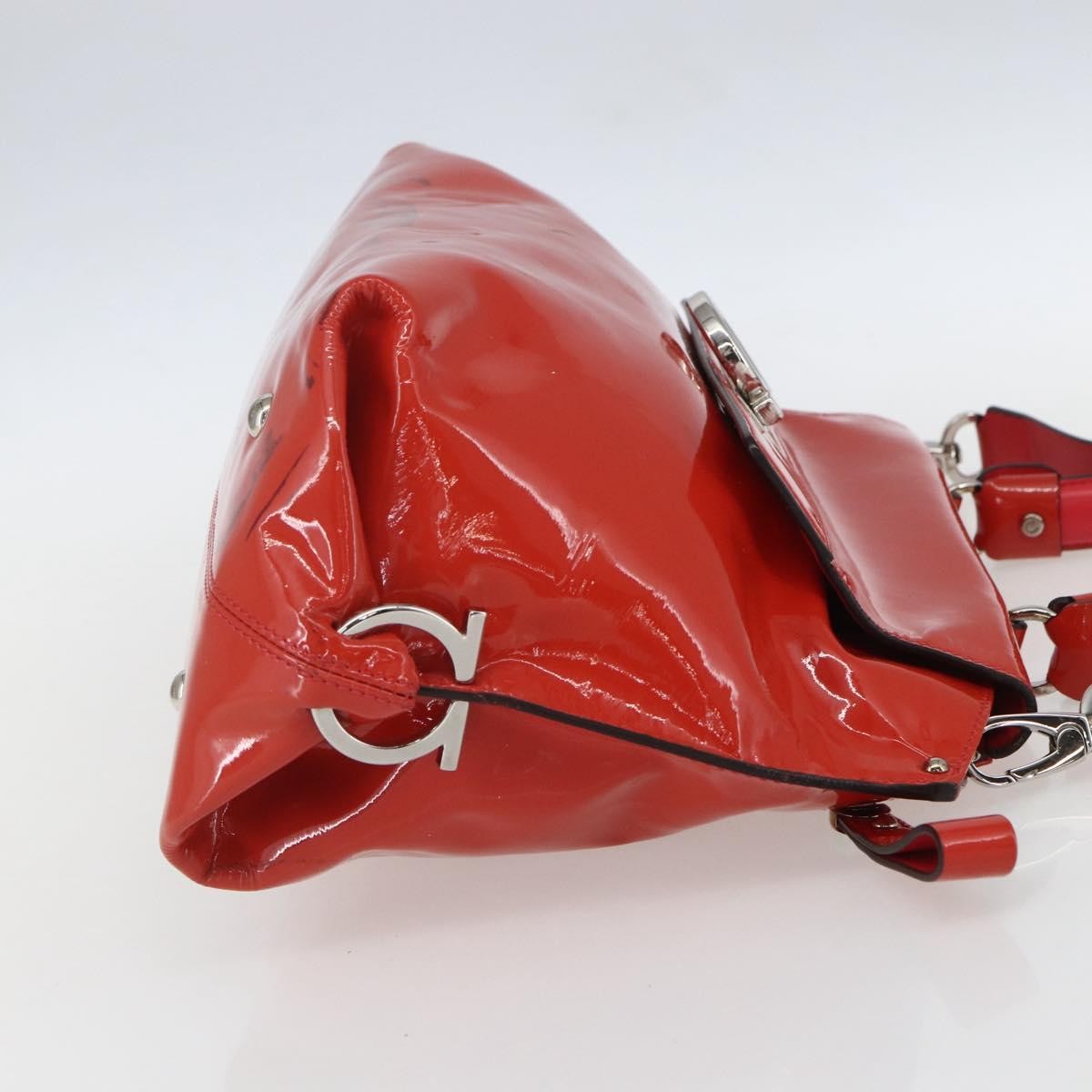 Salvatore Ferragamo Gancini Patent Leather Red Patent_Leather Handbag (Pre-Owned)