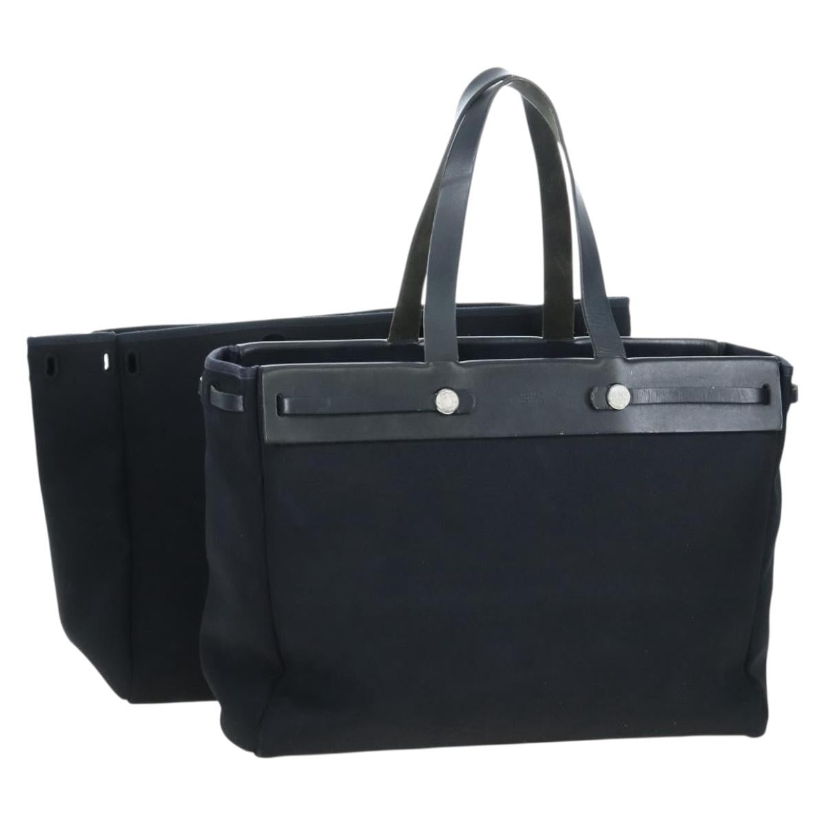 Hermes Herbag Cabas Toile And Leather Black Canvas Tote Bag Bag (Pre-Owned)