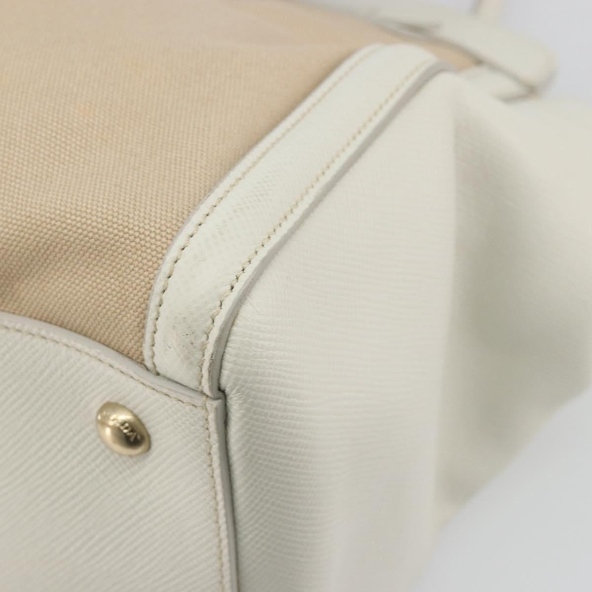 Prada Cuir Frame Convertible Canvas And Saffiano Leather Beige Canvas Tote Bag Bag (Pre-Owned)