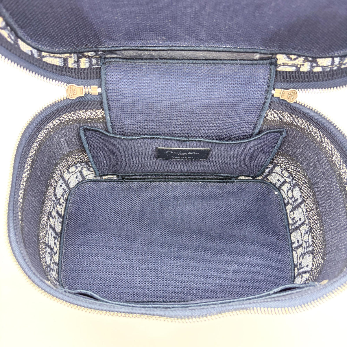Christian Dior Diortravel Vanity Case Oblique Canvas Navy Canvas Handbag (Pre-Owned)