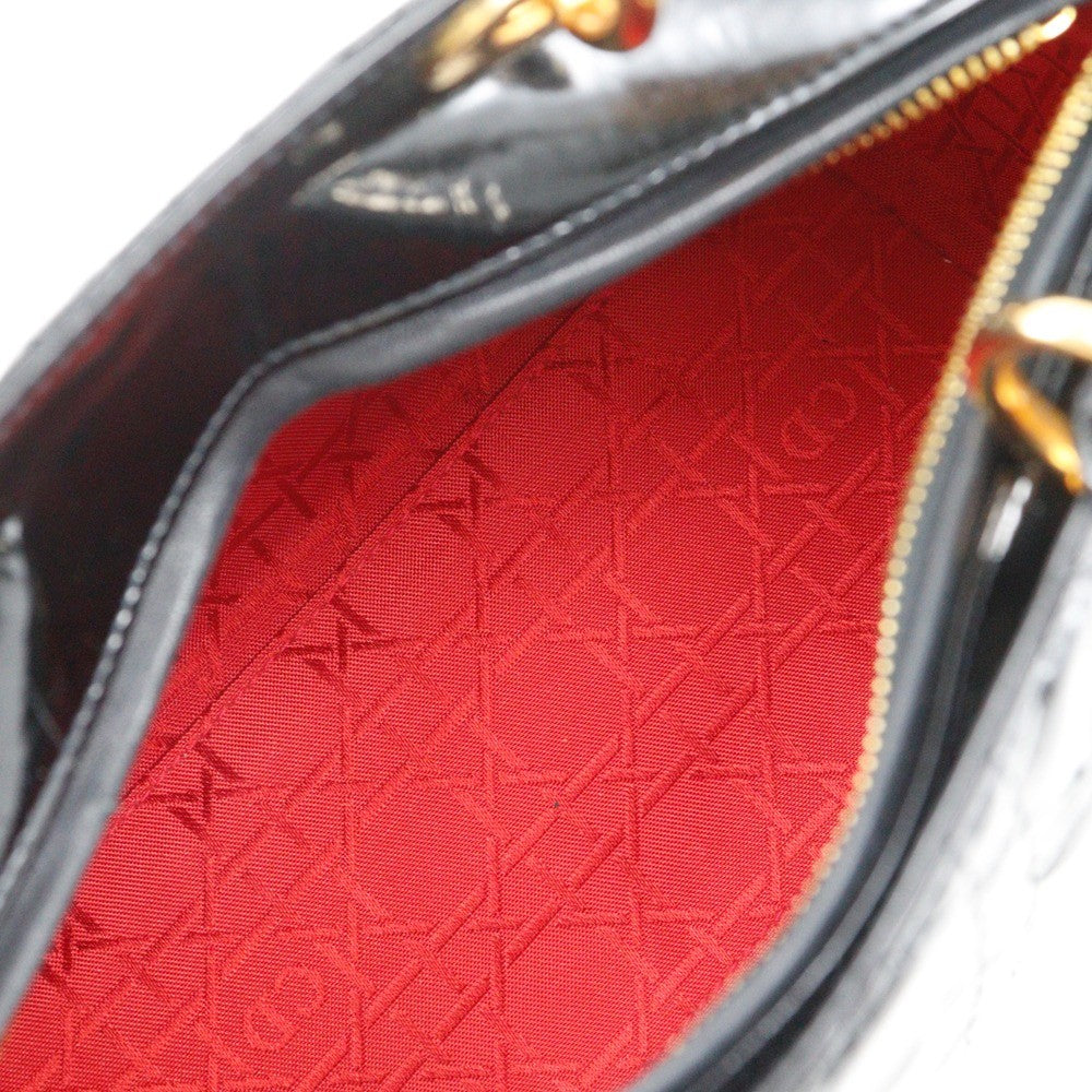 Christian Dior Lady Dior Nm Cannage Quilt Patent Black Patent_Leather Tote Bag Bag (Pre-Owned)