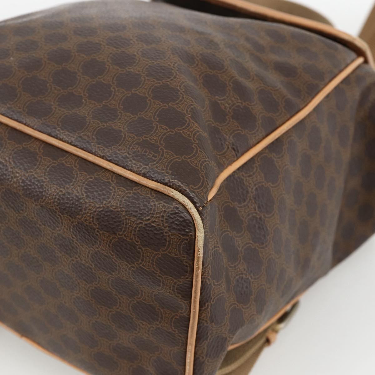 Celine Vintage Drawstring Flap Macadam Coated Canvas Brown Canvas Backpack Bag (Pre-Owned)