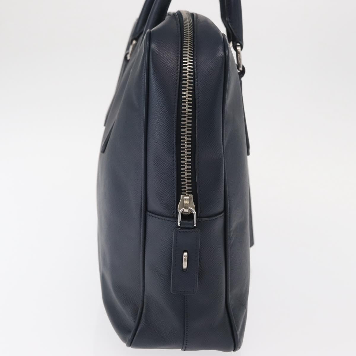 Prada Convertible Zip Around Saffiano Leather Navy Leather Briefcase Bag (Pre-Owned)