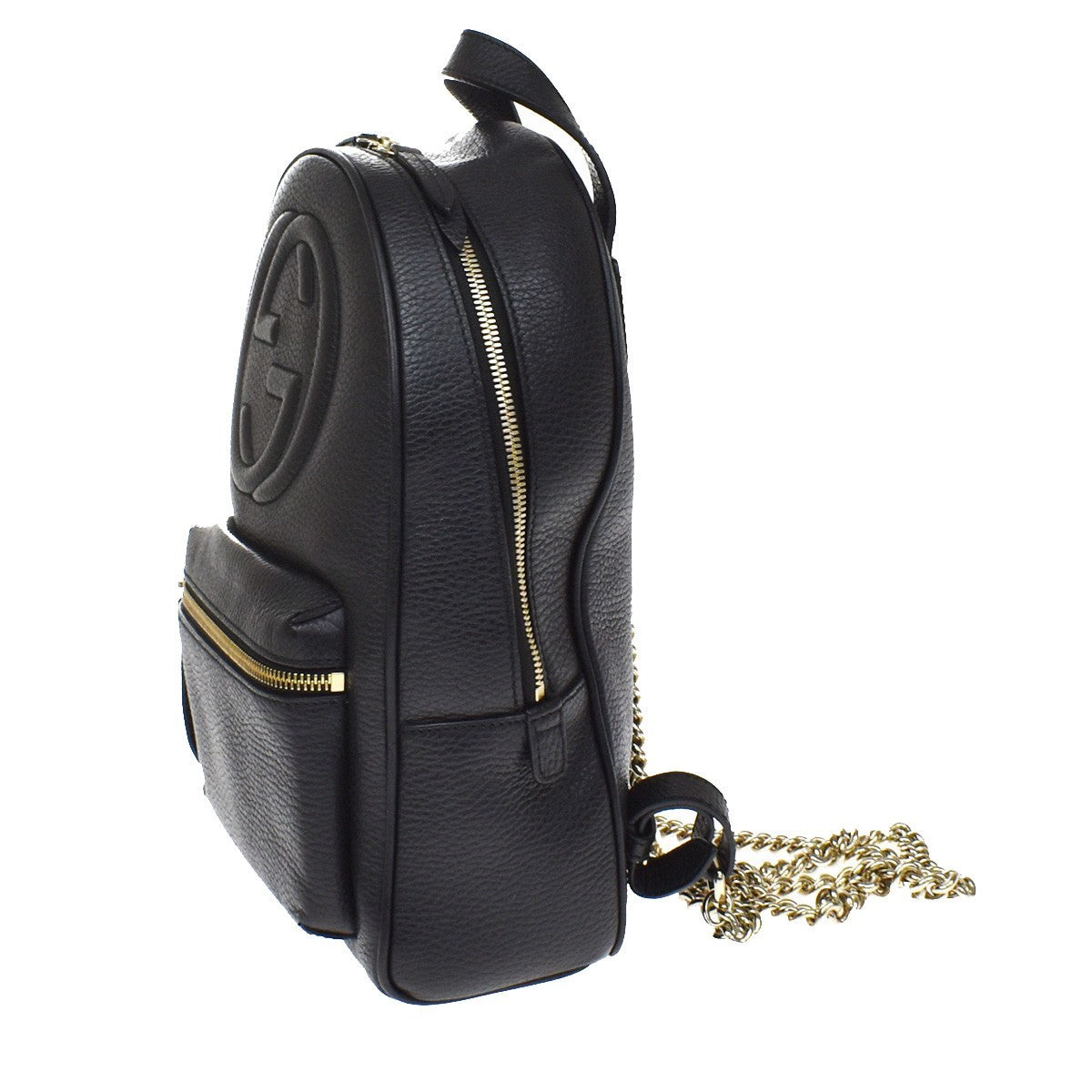 Gucci Soho Chain Leather Black Leather Backpack Bag (Pre-Owned)