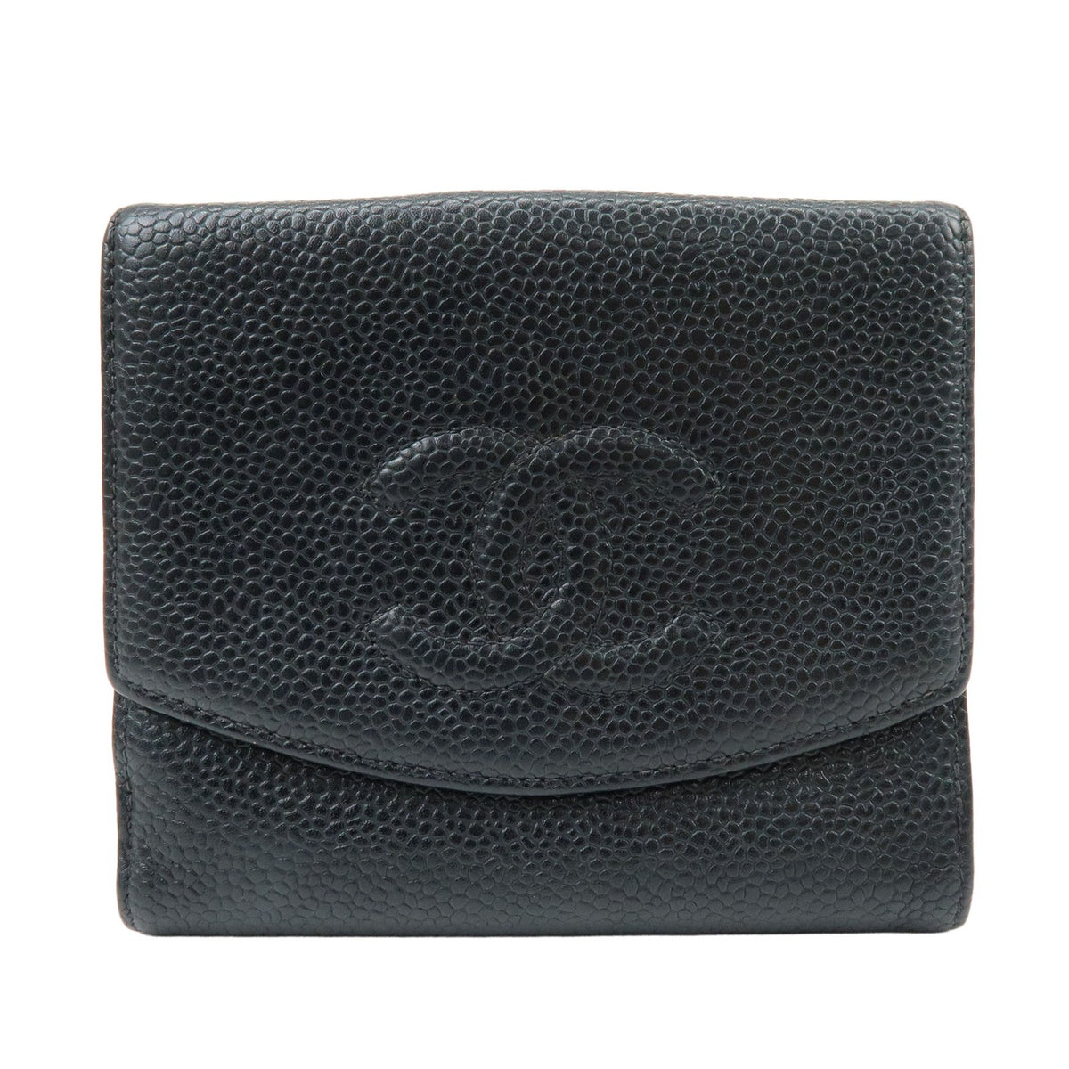Chanel Vintage Timeless Bifold Caviar Black Leather Wallets Accessory (Pre-Owned)