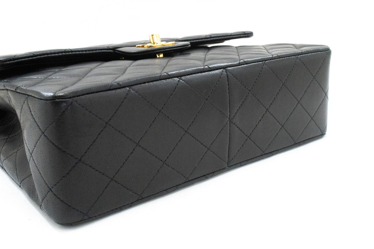Chanel Vintage Square Classic Double Flap Quilted Leather Black Leather Handbag (Pre-Owned)