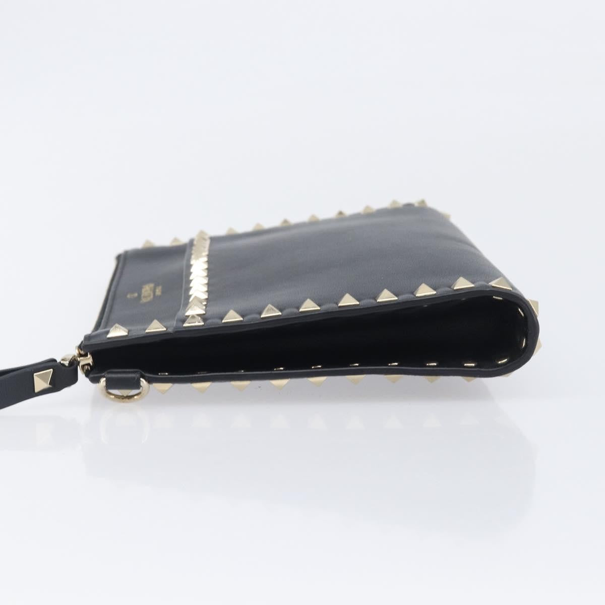 Valentino Garavani Rockstud Flat Wristlet Leather Black Leather Clutche & Pouche Bag (Pre-Owned)