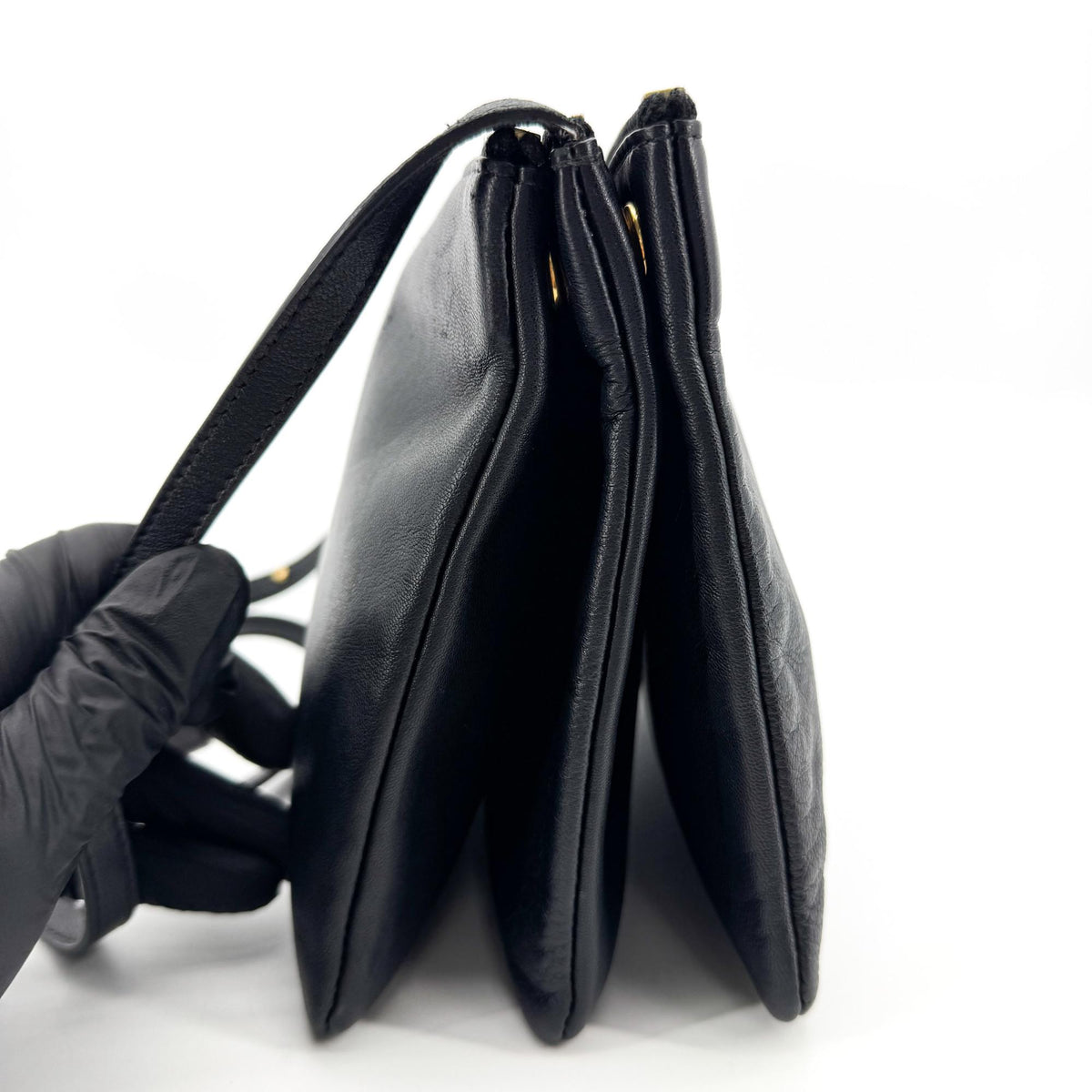 Celine Trio Leather Black Leather Crossbody Bag Bag (Pre-Owned)