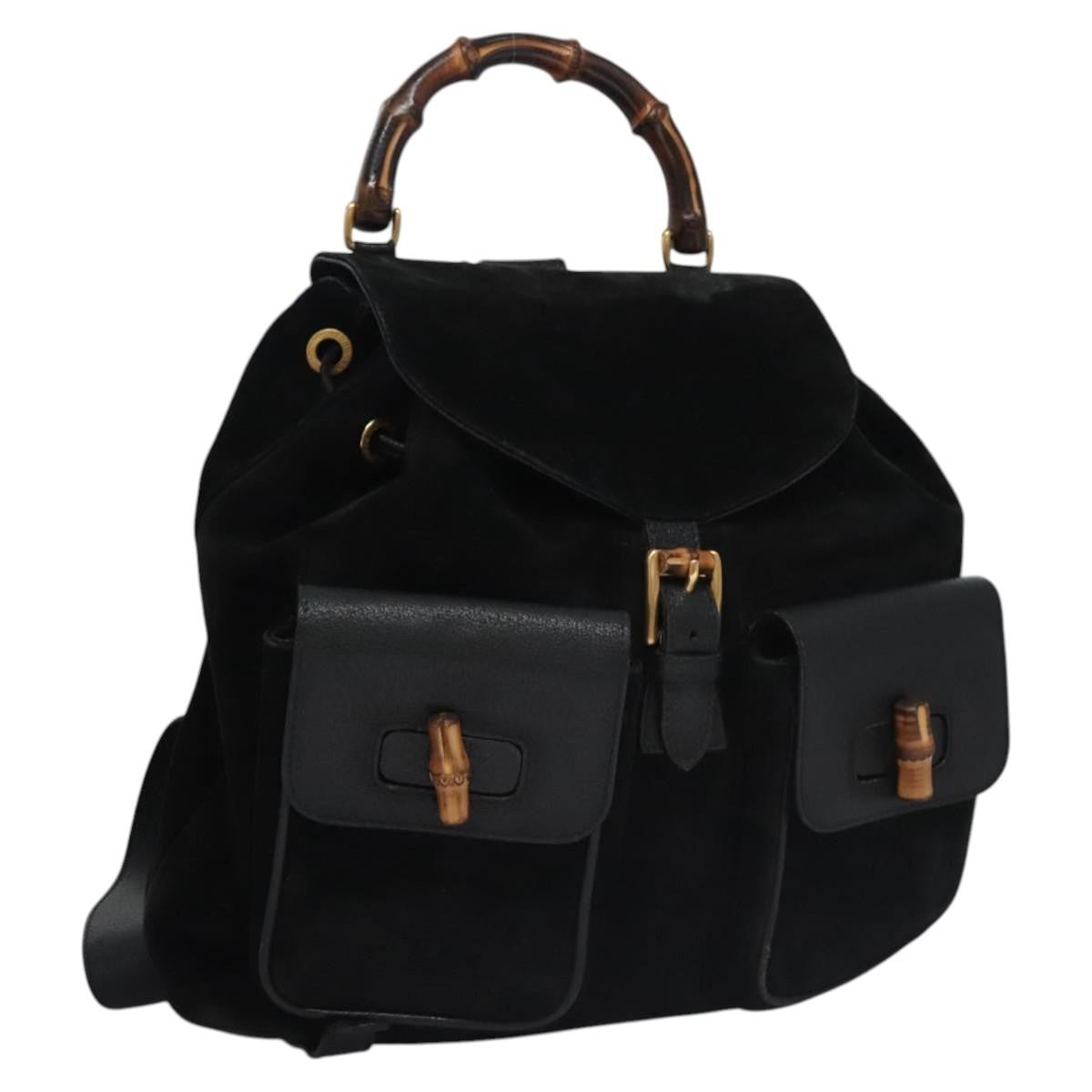 Gucci Vintage Bamboo Suede Black Suede Backpack Bag (Pre-Owned)