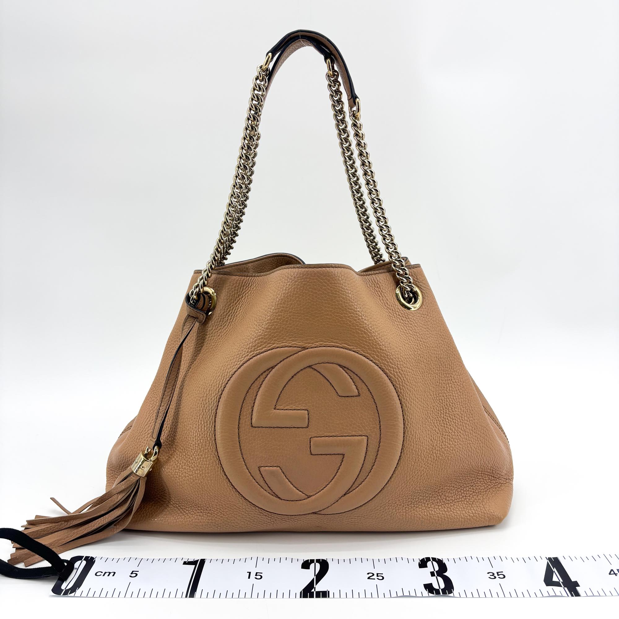 Gucci Soho Shoulder Bag Leather Beige Leather Shoulder Bag Bag (Pre-Owned)