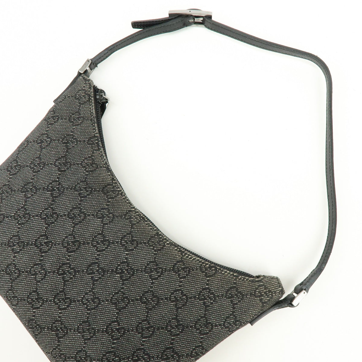 Gucci Horsebit Slim Gg Denim With Leather Black Leather Shoulder Bag Bag (Pre-Owned)