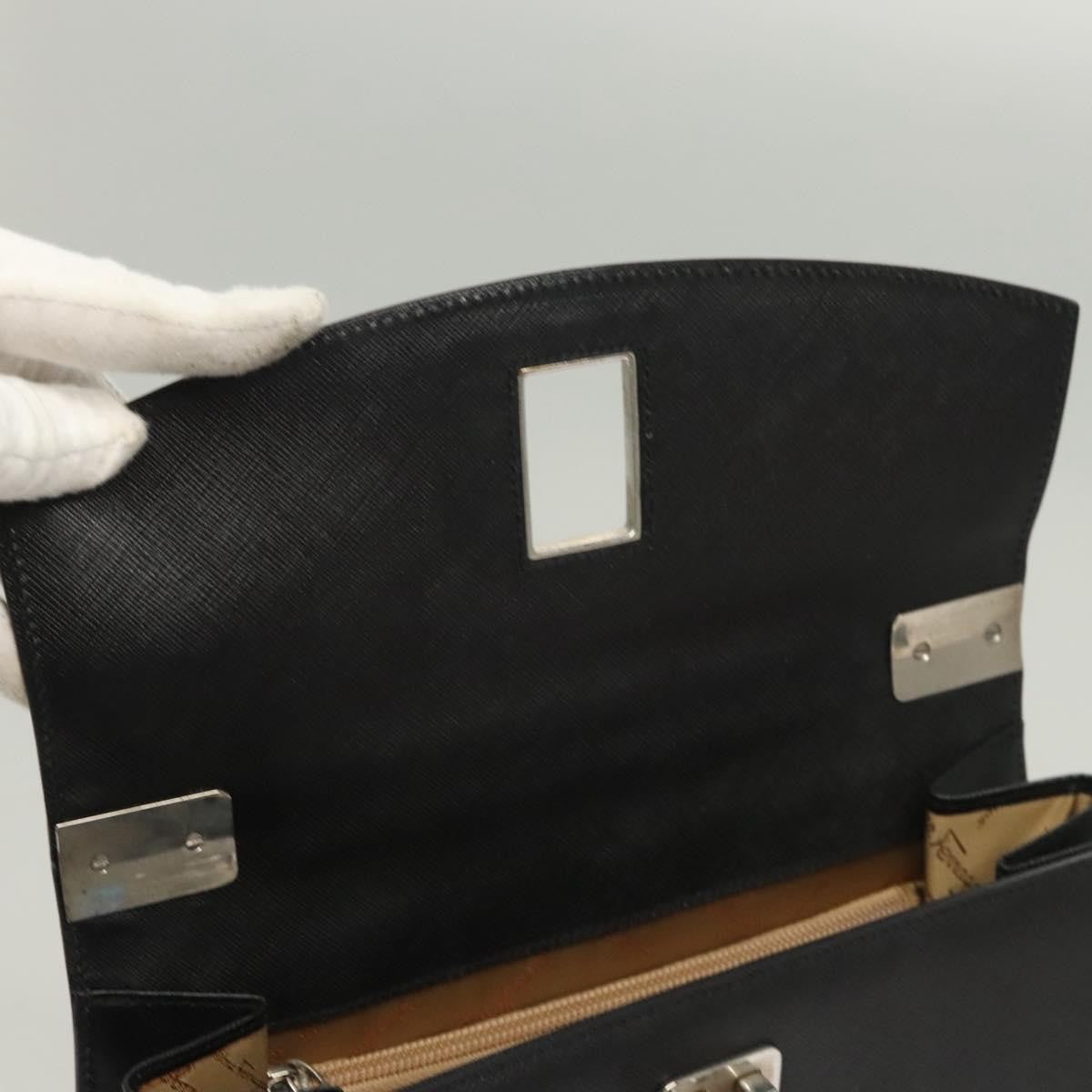 Salvatore Ferragamo Double Gancini Top Handle Saffiano Leather Black Leather Handbag (Pre-Owned)