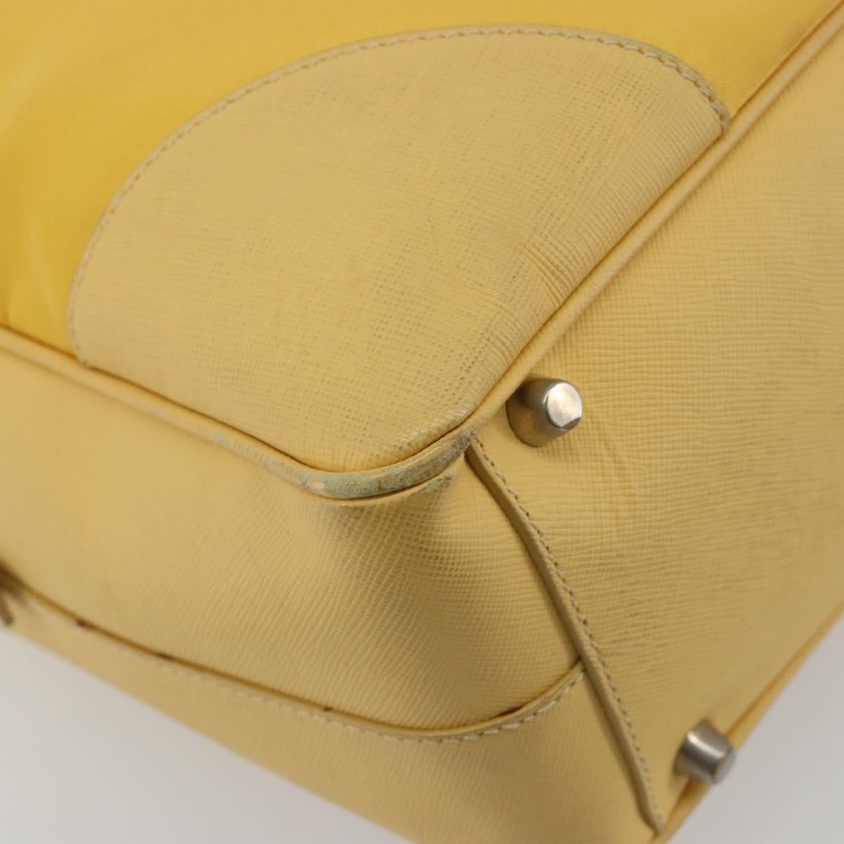 Prada Bauletto Tessuto With Saffiano Leather Yellow Canvas Handbag (Pre-Owned)