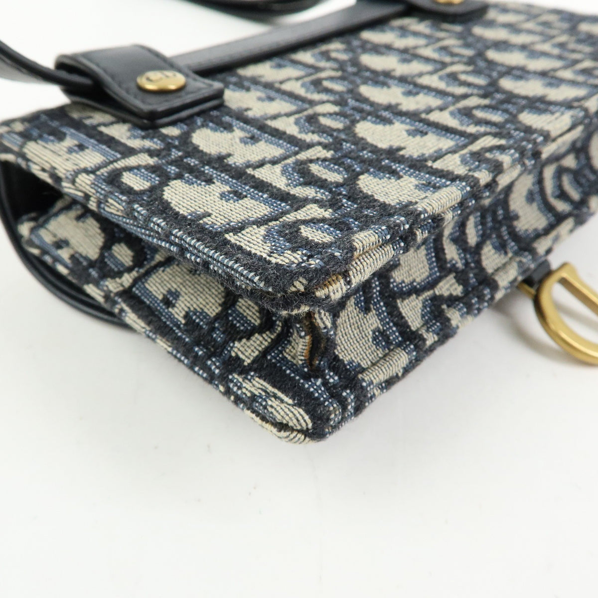 Christian Dior Saddle Belt Oblique Canvas Navy Canvas Handbag (Pre-Owned)