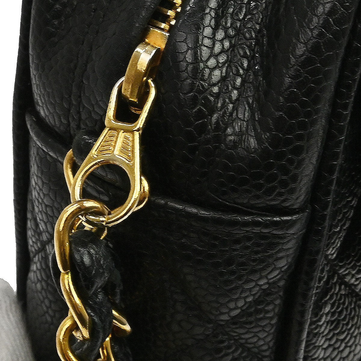 Chanel Vintage Front Pocket Quilted Caviar Black Leather Shoulder Bag Bag (Pre-Owned)