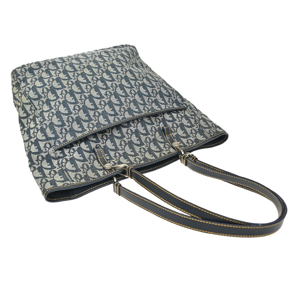 Christian Dior Vintage Open Pocket Diorissimo Canvas Navy Canvas Tote Bag Bag (Pre-Owned)