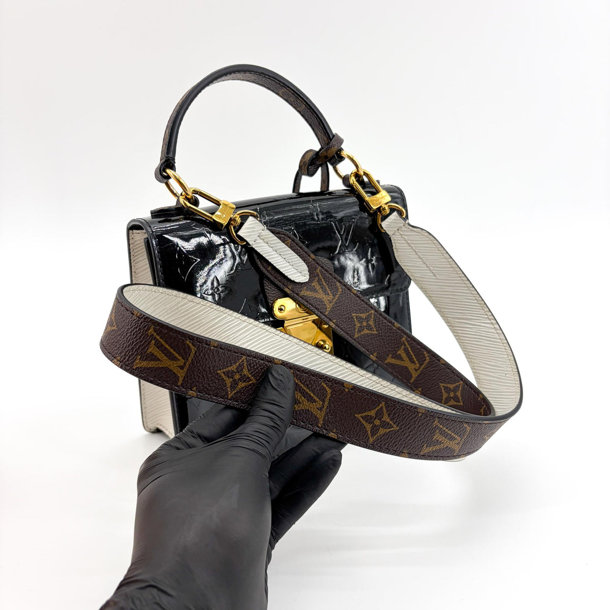 Louis Vuitton Spring Street Nm Monogram Vernis With Monogram Canvas And Epi Leather Black Patent_Leather Handbag (Pre-Owned)