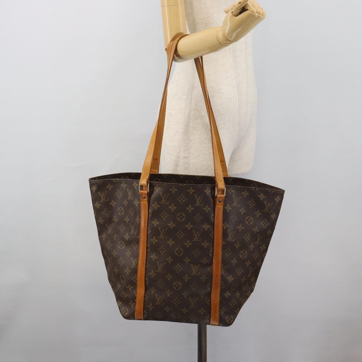 Louis Vuitton Shopping Sac Handbag Monogram Brown Canvas Tote Bag Bag (Pre-Owned)