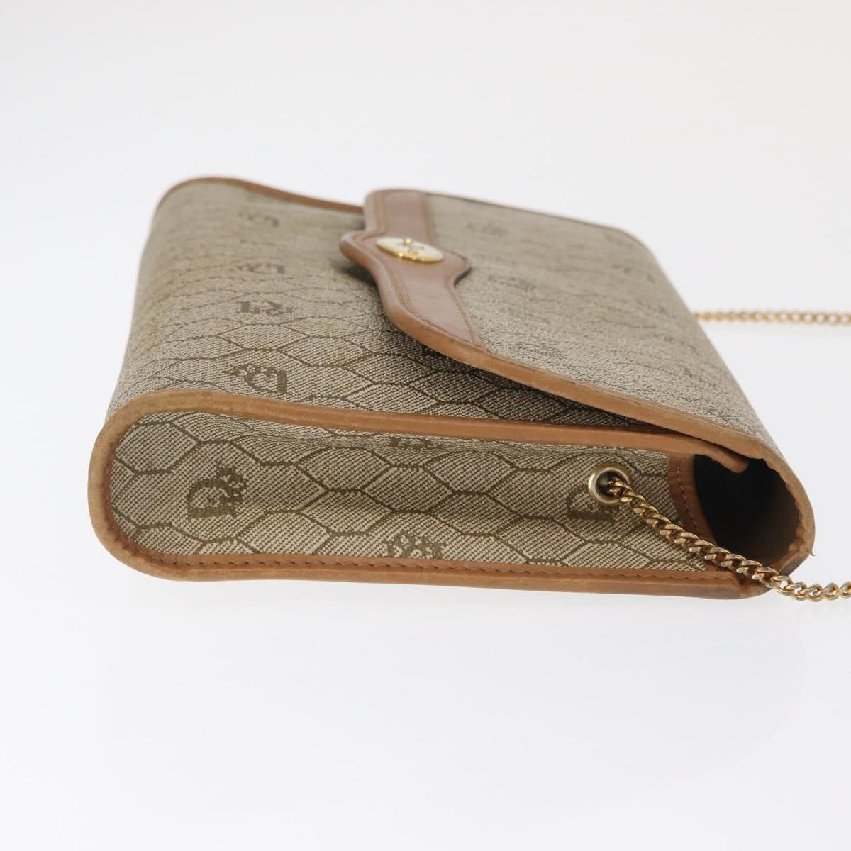 Christian Dior Vintage Honeycomb Chain Canvas Beige Canvas Shoulder Bag Bag (Pre-Owned)