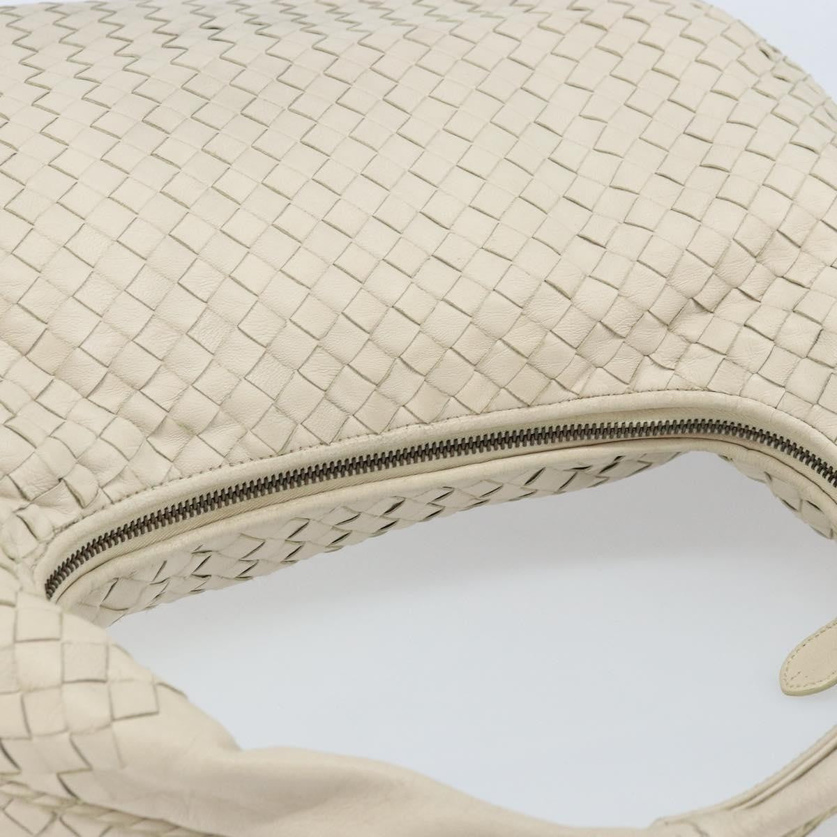 Bottega Veneta Zip Hobo Leather With Intrecciato White Leather Shoulder Bag Bag (Pre-Owned)