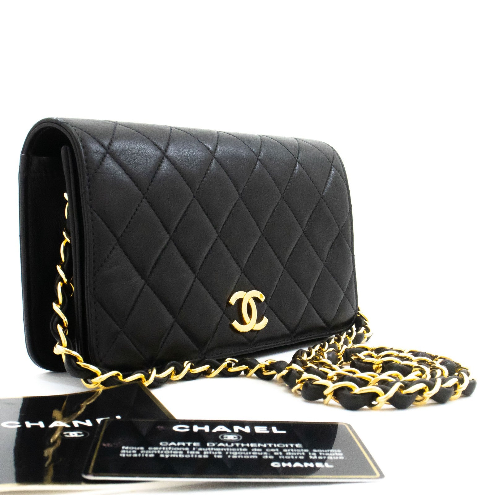 Chanel Vintage Full Flap Quilted Lambskin Black Leather Shoulder Bag Bag (Pre-Owned)