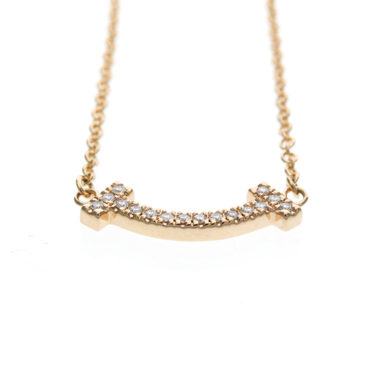 Tiffany & Co. T Smile Pendant 18K Rose Gold And Diamonds Gold Pink_Gold Necklace Jewelry (Pre-Owned)