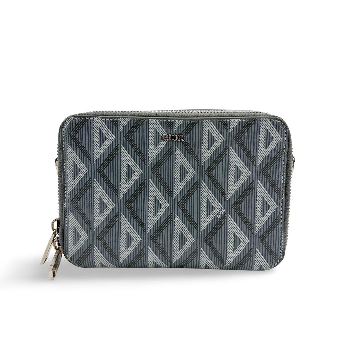 Christian Dior Double Zip Cd Diamond Coated Canvas Gray Canvas Crossbody Bag Bag (Pre-Owned)