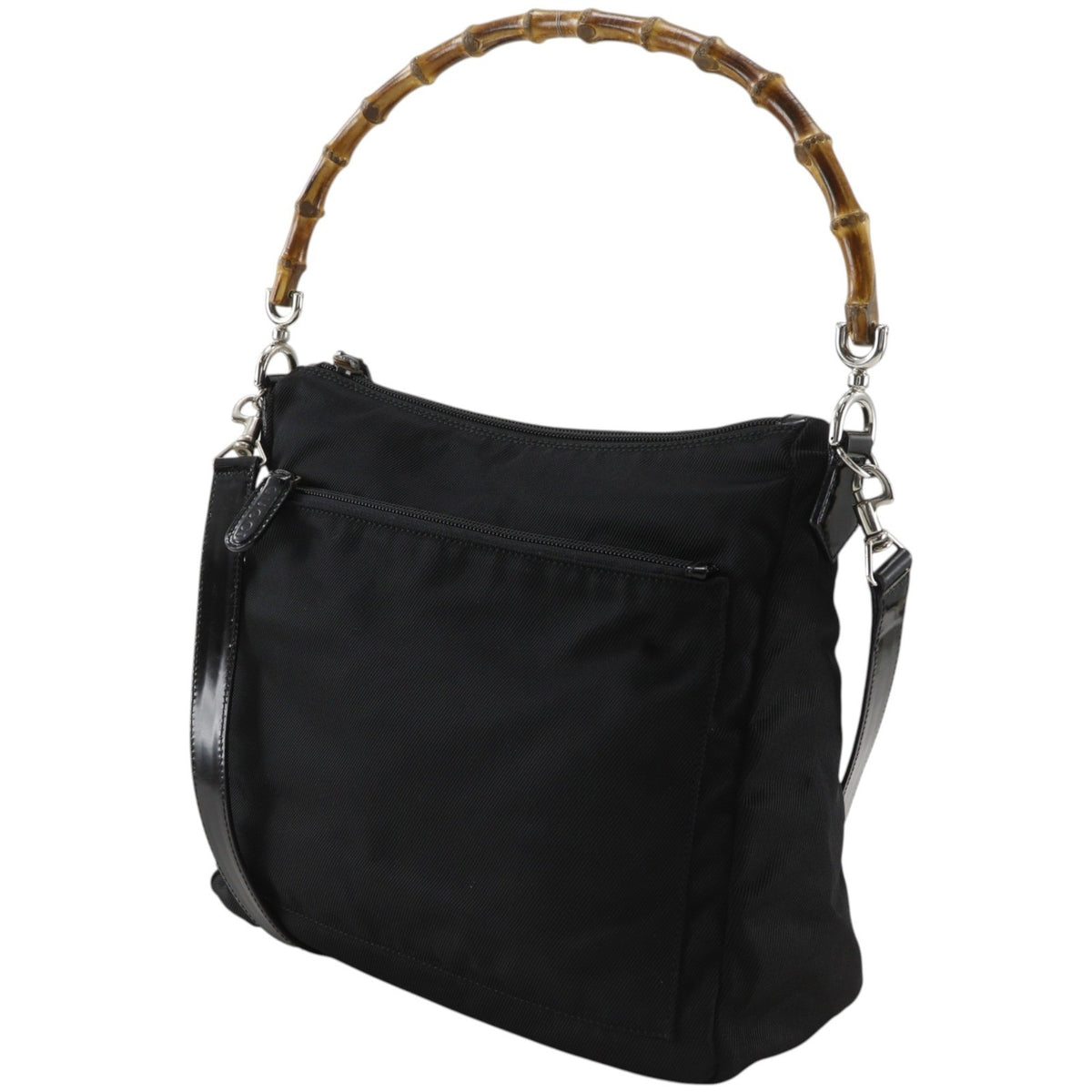 Gucci Sherry Bamboo Nylon Black Nylon Shoulder Bag Bag (Pre-Owned)