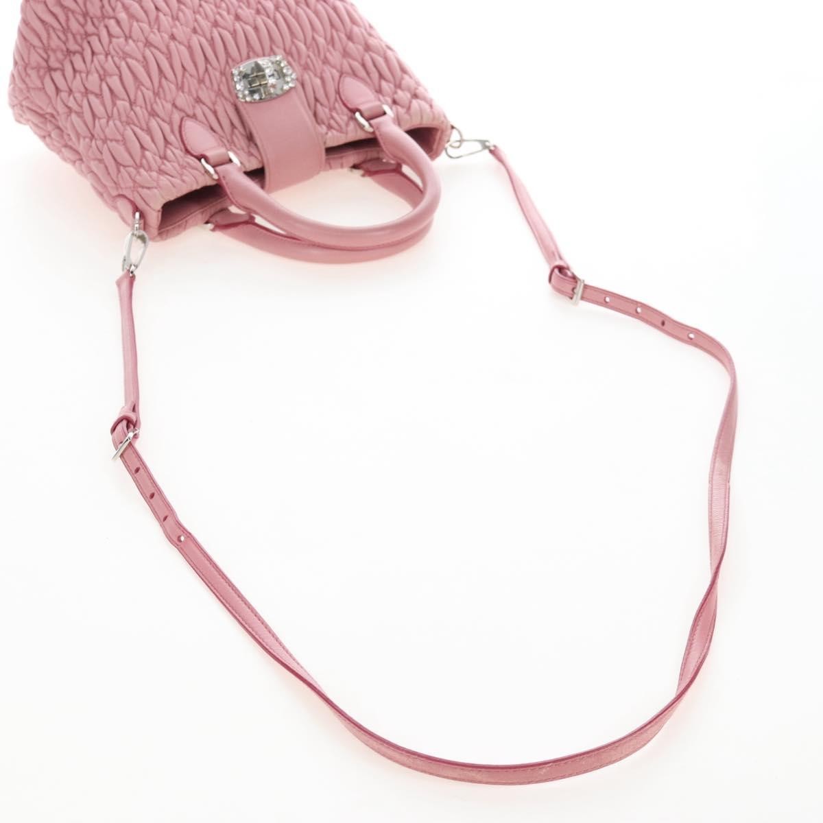 Miu Miu Crystal Convertible Top Handle Matelasse Leather Pink Leather Handbag (Pre-Owned)