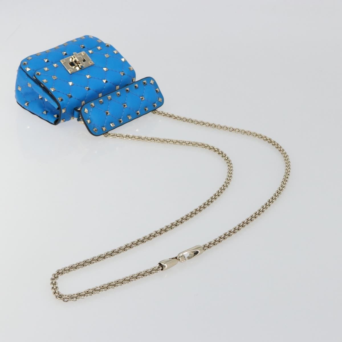 Valentino Garavani Rockstud Spike Flap Quilted Leather Blue Leather Shoulder Bag Bag (Pre-Owned)