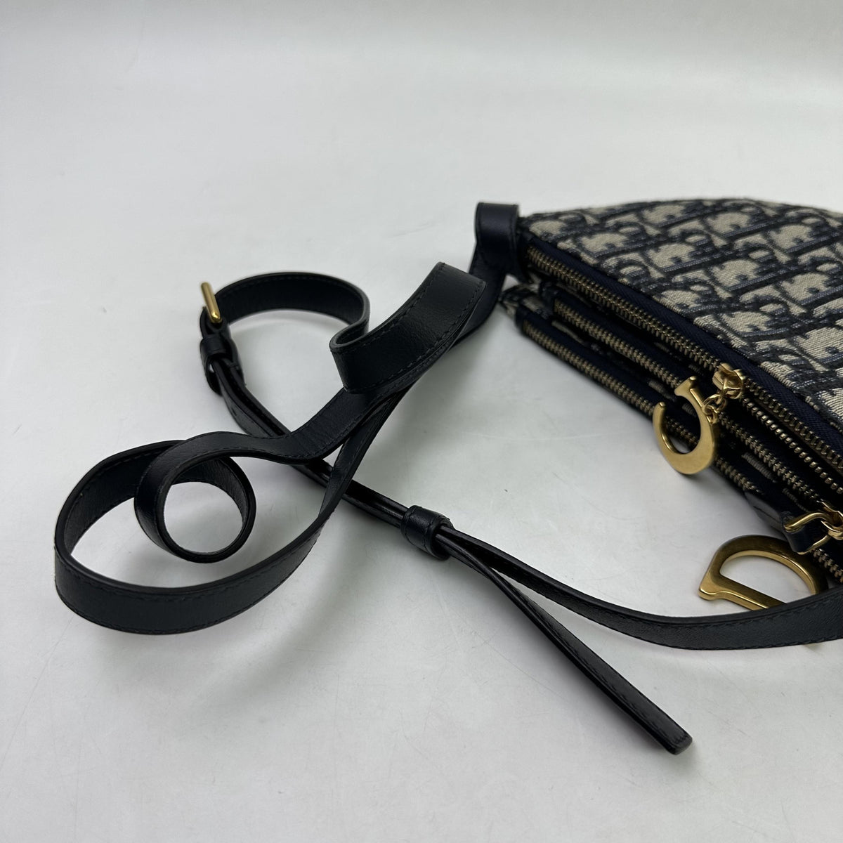 Christian Dior Saddle Oblique Canvas Blue Canvas Shoulder Bag Bag (Pre-Owned)