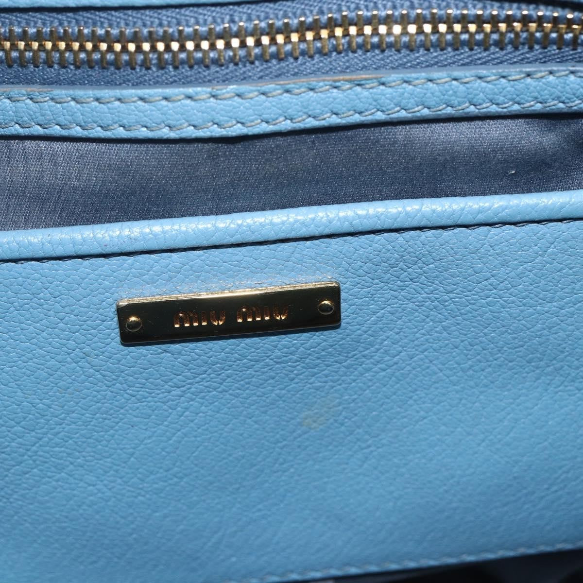 Miu Miu Madras Convertible Lock Leather Blue Leather Tote Bag Bag (Pre-Owned)