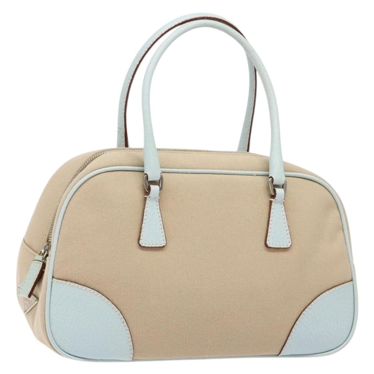 Prada Bauletto Canvas With Leather Beige Canvas Bag (Pre-Owned)