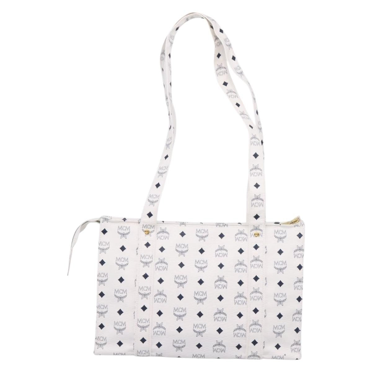 MCM Vintage Visetos Canvas White Canvas Tote Bag Bag (Pre-Owned)