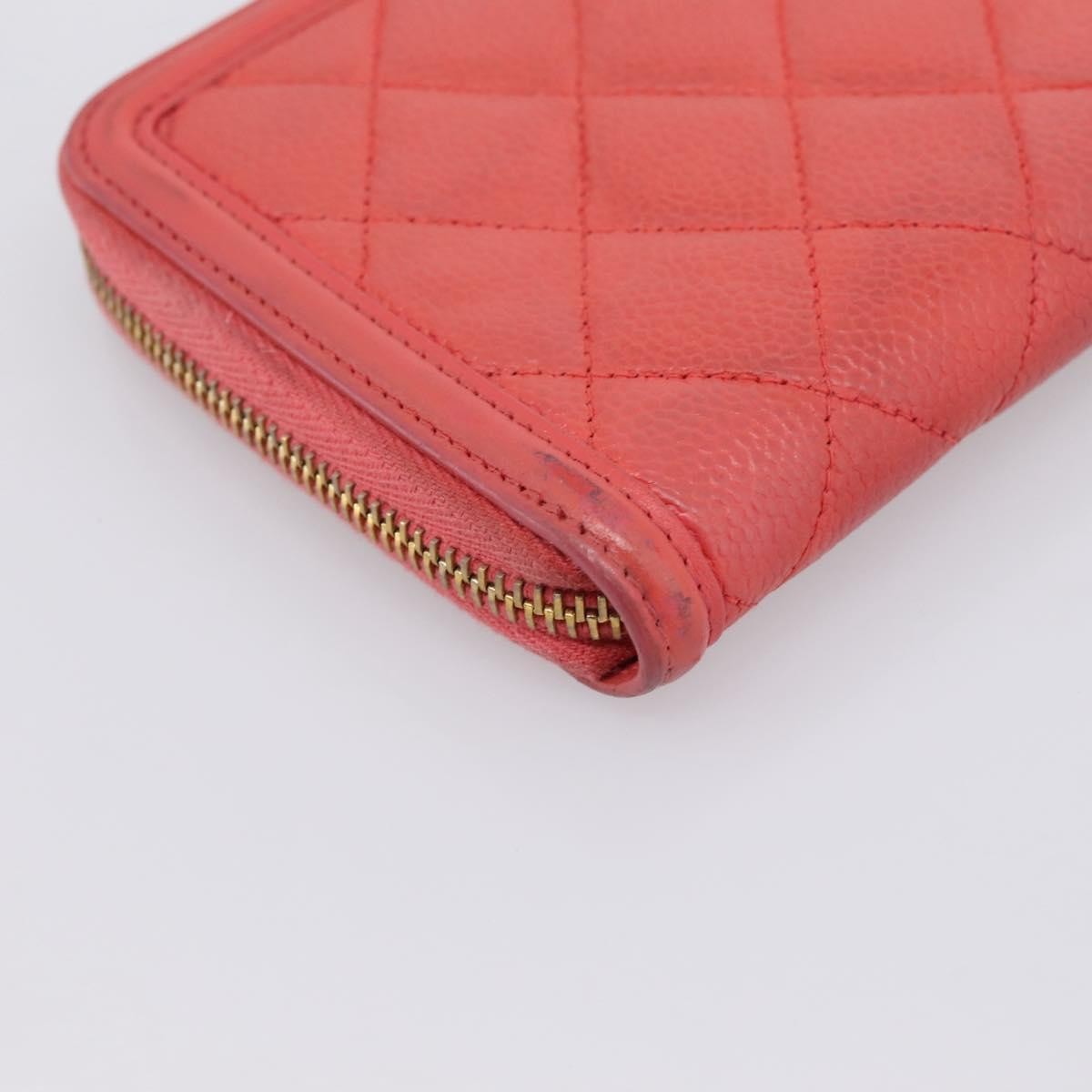 Chanel Filigree Zip Around Quilted Caviar Orange Calfskin Wallets Accessory (Pre-Owned)