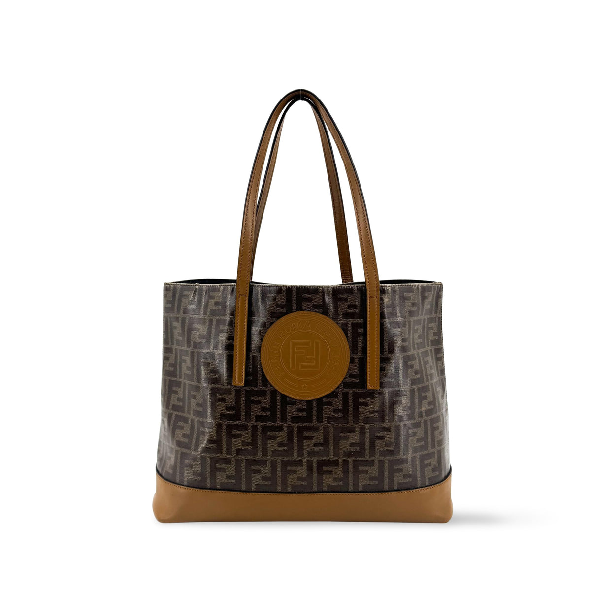 Fendi Ff Logo Stamp Shopping Zucca Coated Canvas Brown Canvas Tote Bag Bag (Pre-Owned)