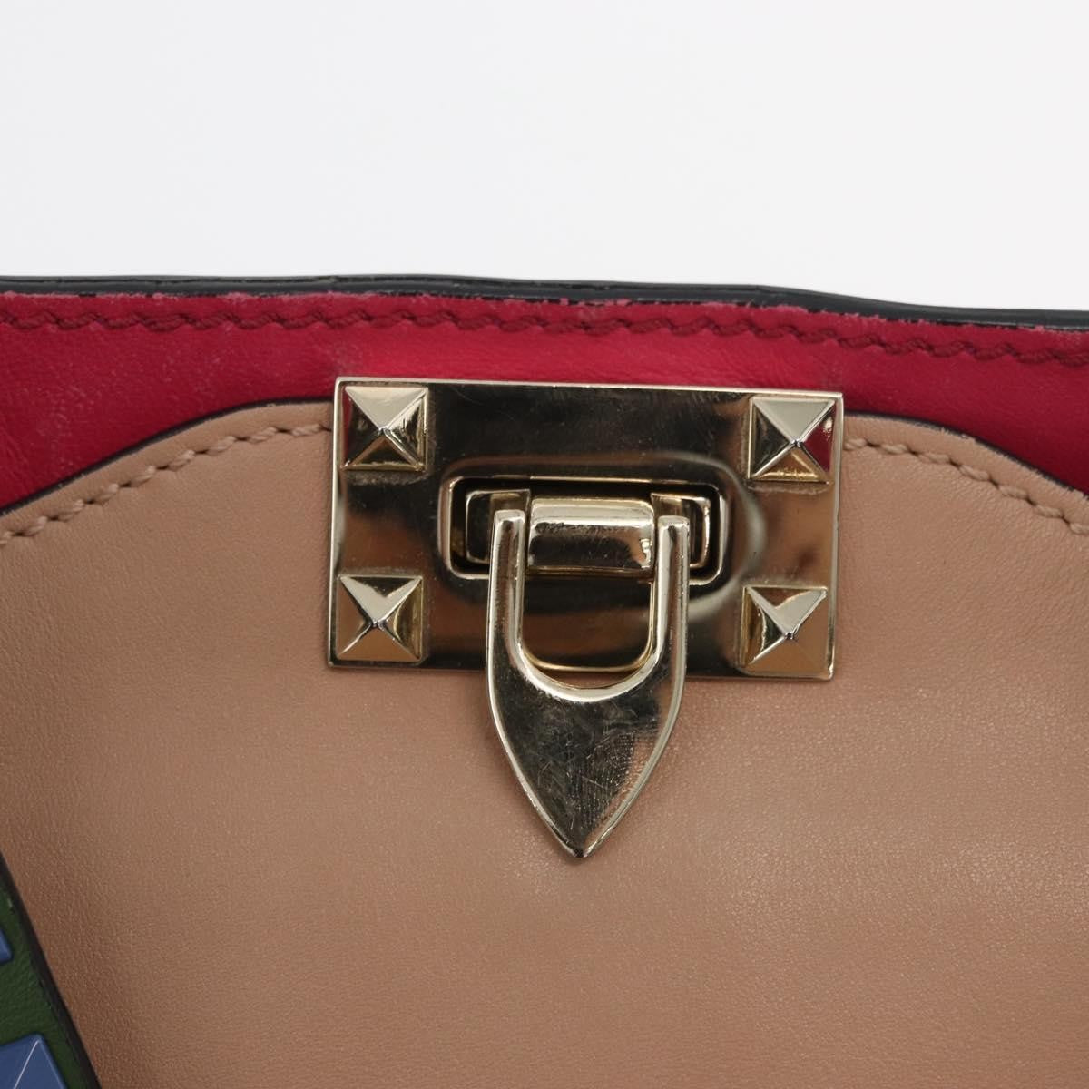 Valentino Garavani Rockstud Frame Handle Calf Hair Multicolour Leather Handbag (Pre-Owned)