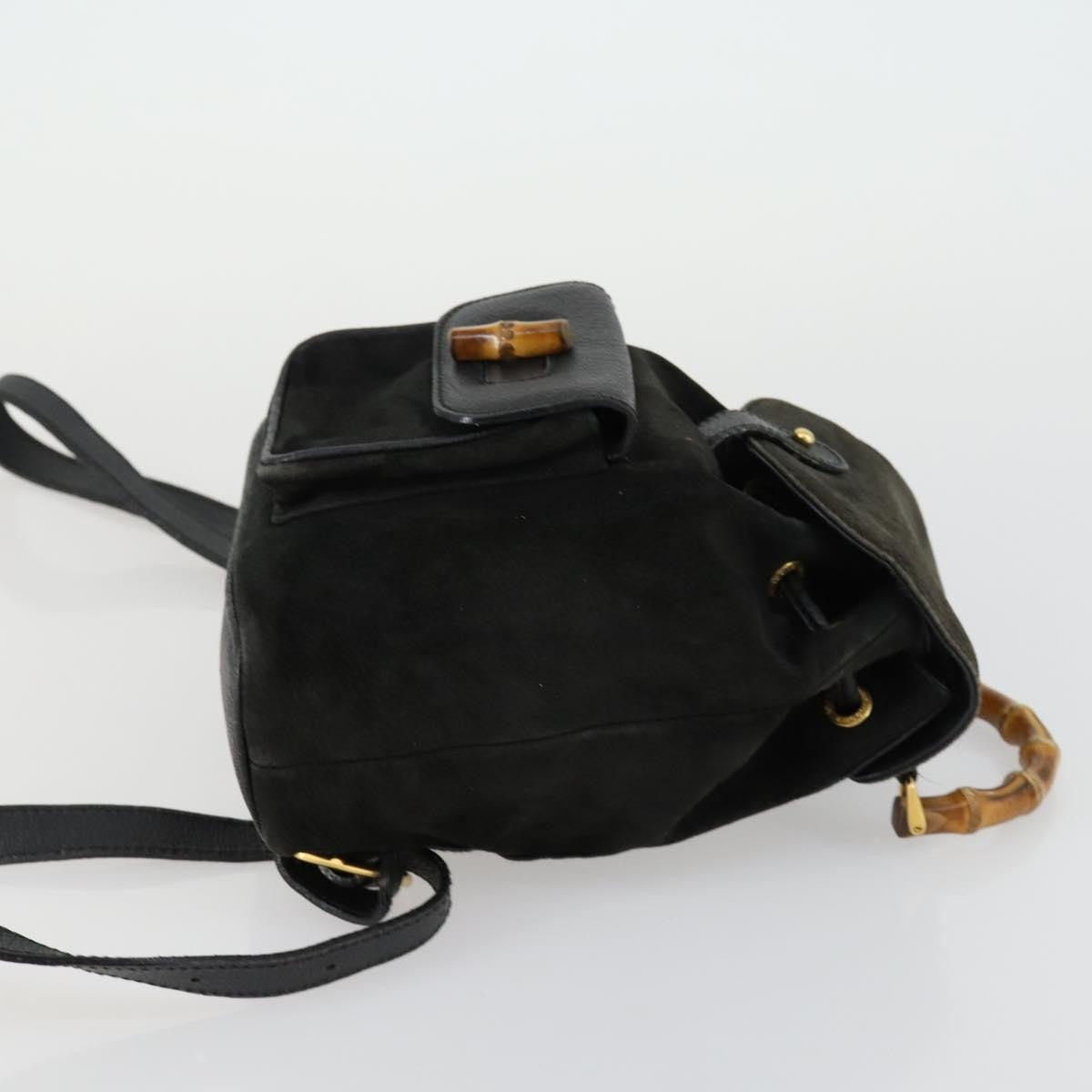 Gucci Vintage Bamboo Suede Black Leather Backpack Bag (Pre-Owned)