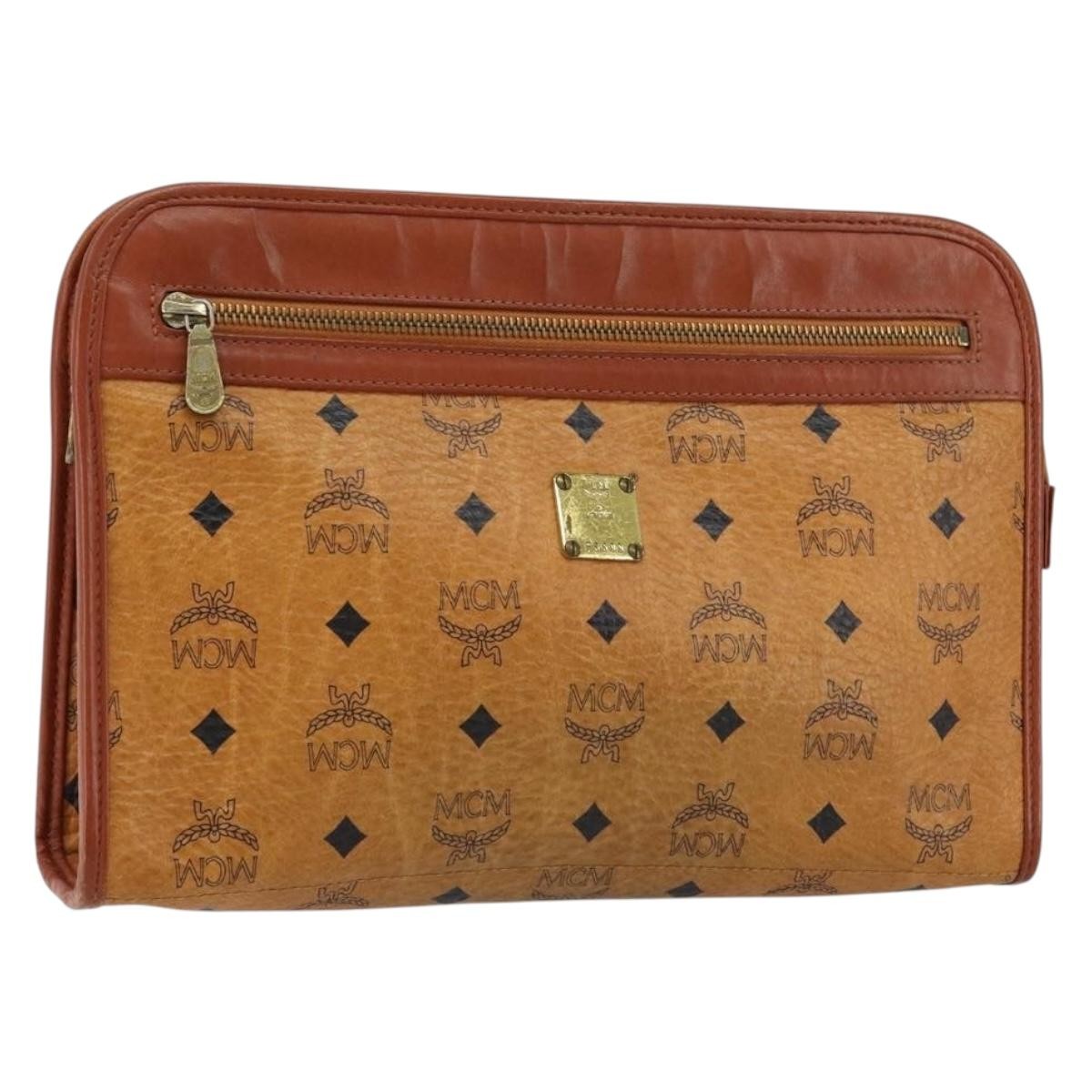 MCM Visetos Pvc Brown Canvas Clutche & Pouche Bag (Pre-Owned)