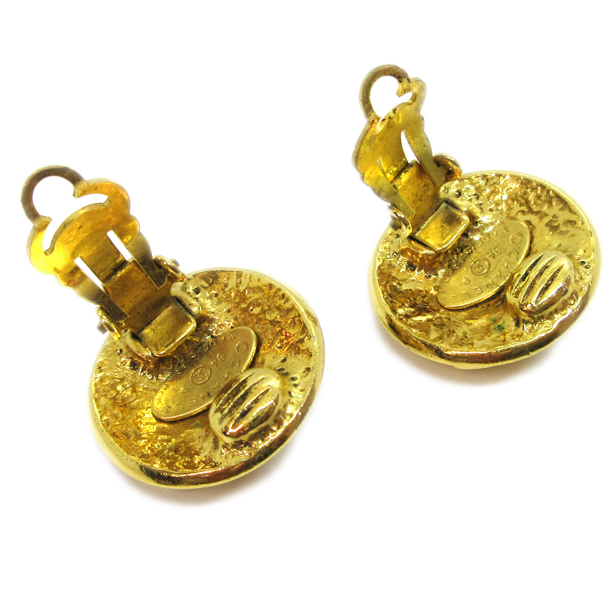 Chanel Cc Button Clip-On Metal Gold Gold_Plated Earrings Jewelry (Pre-Owned)